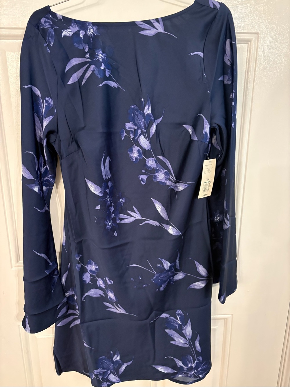 Navy Floral Long Sleeve Dress cut out back
